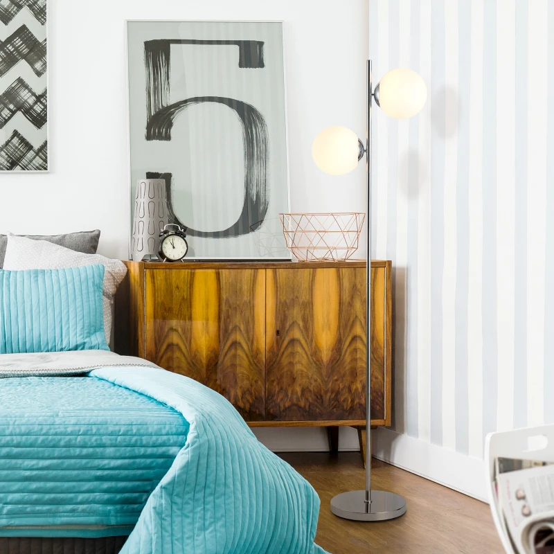 HOMCOM Lampadaire design néo-rétro 2 boules max. 40 W métal argenté