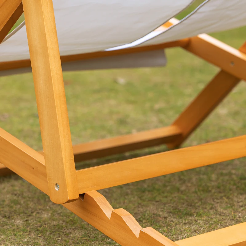 Outsunny Chilienne bois bain de soleil 2 places pliable chaise longue transat de jardin dossier réglable 3 positions 2 têtières rembourrées bois de peuplier tissu Oxford max. 200 Kg orange et crème