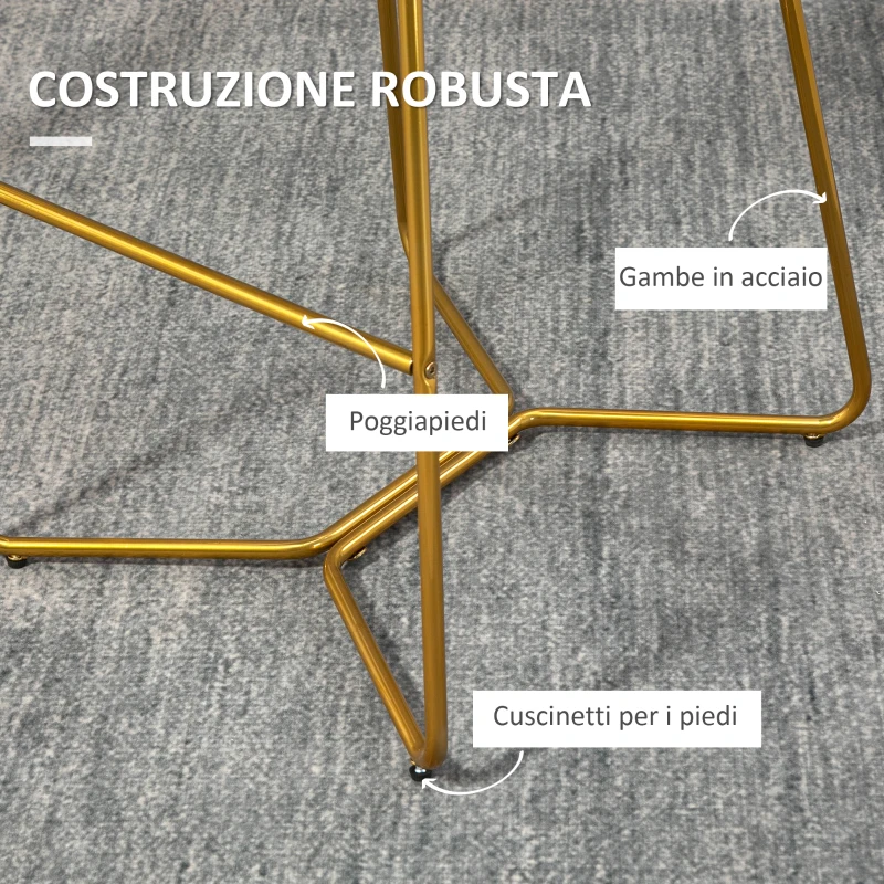 HOMCOM Set 2 Sgabelli da Bar con Schienale e Poggiapiedi 48x56.5x103cm, Velluto Grigio