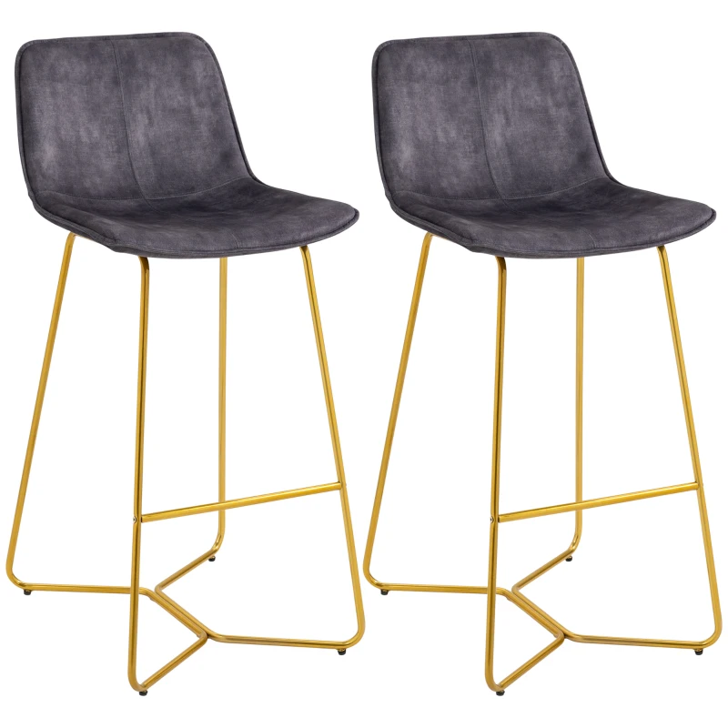 HOMCOM Set 2 Sgabelli da Bar con Schienale e Poggiapiedi 48x56.5x103cm, Velluto Grigio