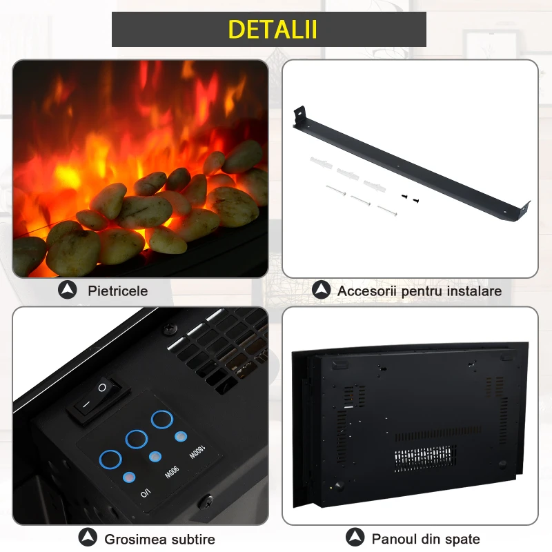 Homcom semineu Electric Inox – De Perete, 900–1800W, Sticla Temperata