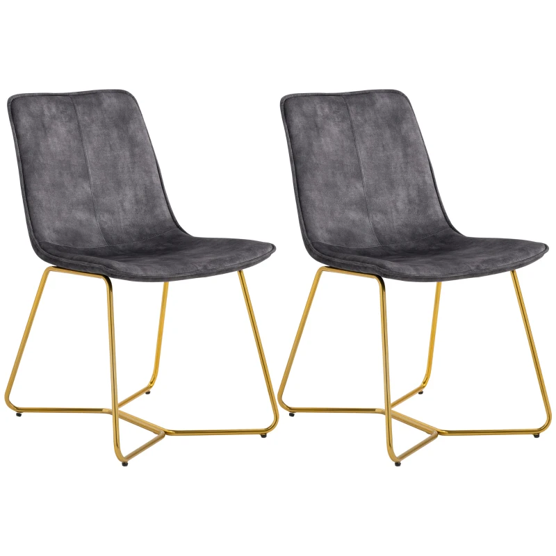 HOMCOM Set 2 Sedie da Soggiorno e Salotto Senza Braccioli in Velluto con Gambe Dorate, Grigio