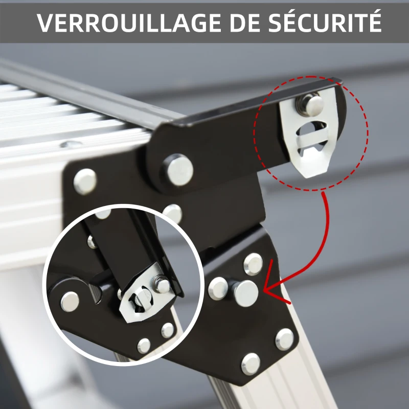 HOMCOM Marchepied escabeau plateforme de travail pliable dim. 117L x 41l x 48,5H cm antidérapant aluminium