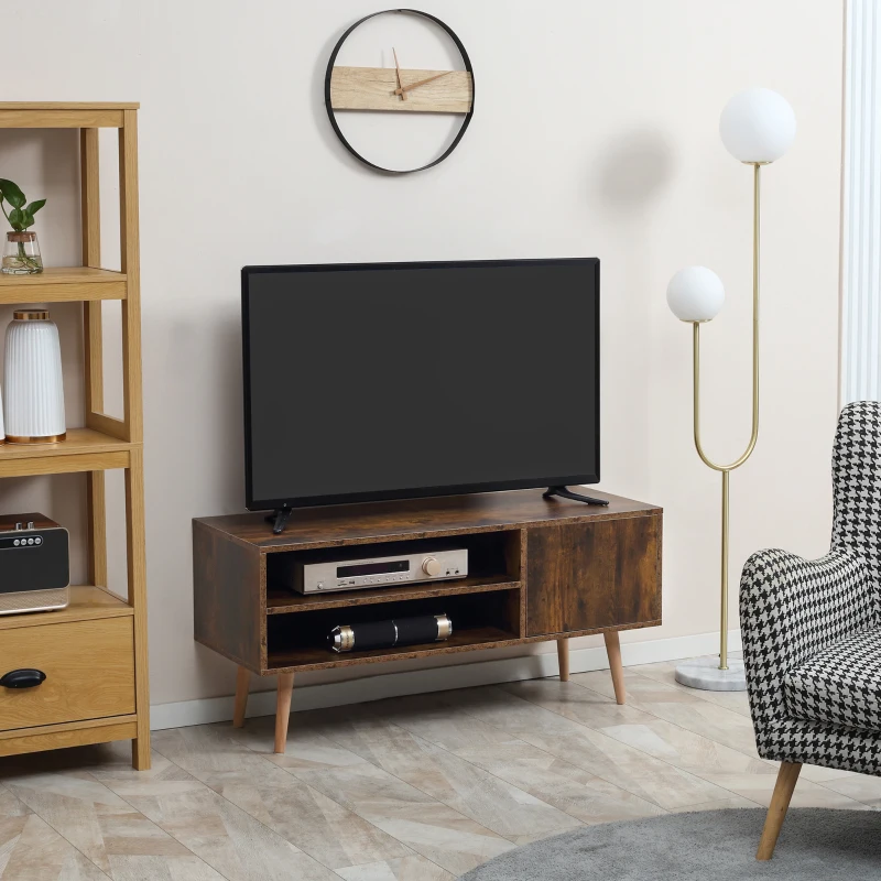 HOMCOM TV Unit Cabinet for TVs up to 55 Inches, TV Stand with Cupboard and Storage Shelves, Cable Holes for Living Room, Brown