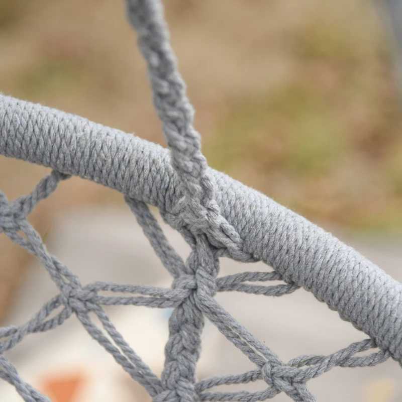 Outsunny Macrame Hanging Chair Swing Hammock for Indoor & Outdoor Use with Backrest, Cotton-Polyester Blend,Fringe Tassels,  Grey