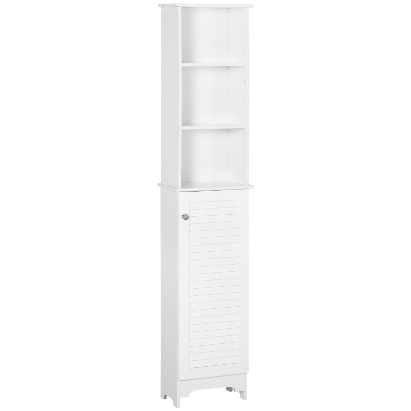HOMCOM Coluna Casa de Banho com 1 Porta 3 Prateleiras Abertas e Prateleira Interior Ajustável 34x20x165cm Branco