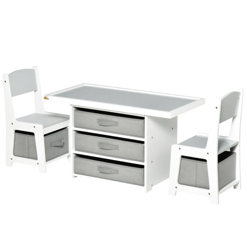 HOMCOM Ensemble table et chaises enfant - set de 3 pièces - table de jeux + 5 tiroirs non tissés - table étagère pour jouets 2 en 1 - plateau double face blanc ou circuit - 2 voitures incluses