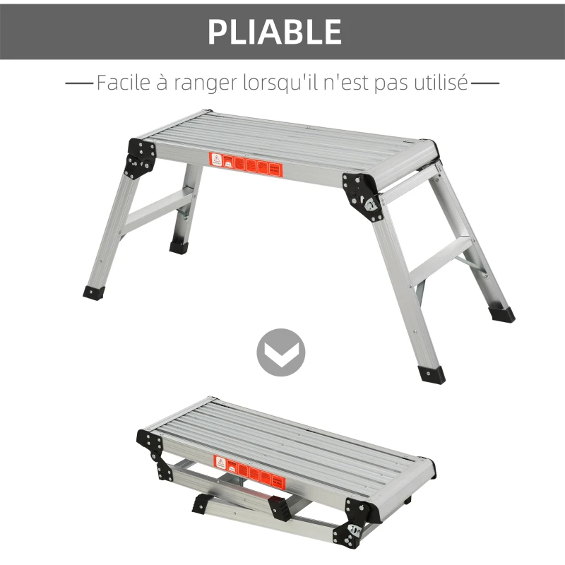 HOMCOM Marchepied escabeau plateforme de travail pliable dim. 117L x 41l x 48,5H cm antidérapant aluminium