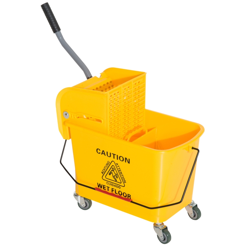 HOMCOM Chariot de nettoyage lavage seau de ménage 20 L avec essoreur et séparateur eau sale propre jaune 60L x 27l x 71H cm