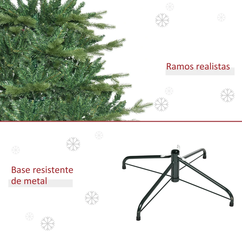 HOMCOM Árvore de Natal Artificial 180cm com 1443 Ramos Folhas de PVC Base Dobrável e Suporte Metálico Verde