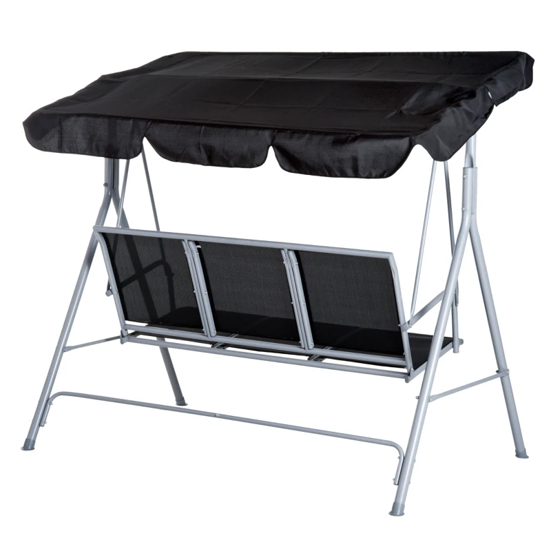Outsunny huśtawka z dachem 3-osobowa huśtawka ogrodowa ławka bujana z dachem metal kolor czarny + srebrny 171 x 108 x 154 cm
