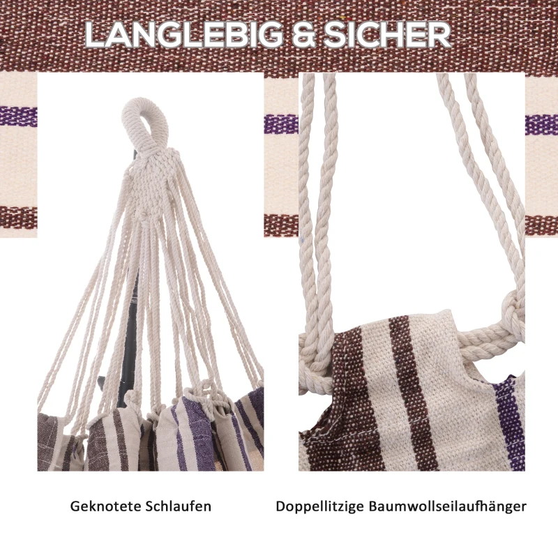 Outsunny Hängematte 310 x 150 cm Outdoor Stabhängematte mit Tragetasche für Reise Camping Belastbarkeit bis 150 kg tragbar atmungsaktiv Baumwolle Weiß+Lila