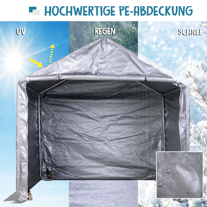 Outsunny folieschuur gereedschapsschuur in de tuin foliegarage staal PE grijs 2 x 2 x 2 m