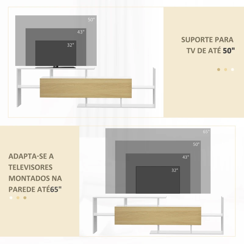 HOMCOM Móvel de TV Moderno Móvel para Televisores 153,6x25x42cm e Prateleira de Parede 150x14,5x16,3cm Branco e Madeira