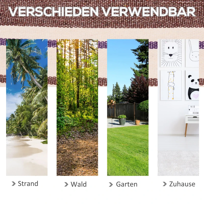 Outsunny Hängematte 310 x 150 cm Outdoor Stabhängematte mit Tragetasche für Reise Camping Belastbarkeit bis 150 kg tragbar atmungsaktiv Baumwolle Weiß+Lila