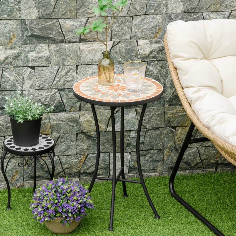Outsunny Ø35,5 cm bijzettafel tuintafel weerbestendig mozaïek voor tuinbalkon