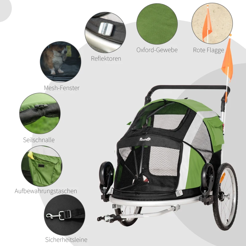 Pawhut 2-in-1 hondenaanhanger voor huisdieren opvouwbaar Oxford-stof groen