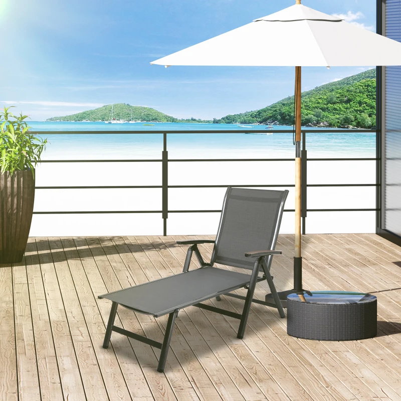 Outsunny Tumbona de Jardín Plegable Tumbona Relinable de Aluminio con Respaldo Ajustable en 5 Posiciones para Terraza Piscina Exterior Carga Máx. 150 kg 69x140x107 cm Gris