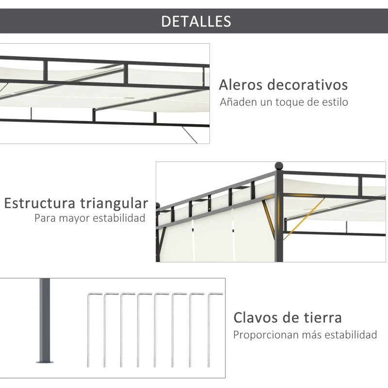 Outsunny Pérgola 3x3 m Cenador de Jardín con Techo Retráctil Tela de Poliéster y Tubo de Acero para Patio Terraza Exterior Blanco