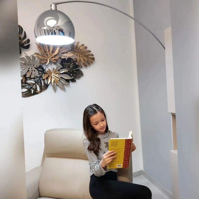 Homcom Lampada da Terra ad Arco con Paralume Regolabile in Acciaio con Base Rotonda in Marmo