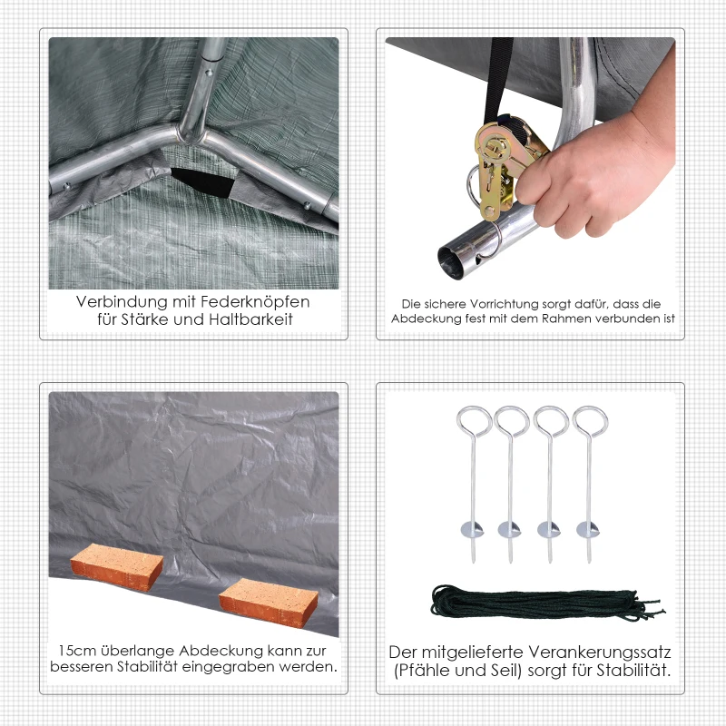 Outsunny folieschuur gereedschapsschuur in de tuin foliegarage staal PE grijs 2 x 2 x 2 m