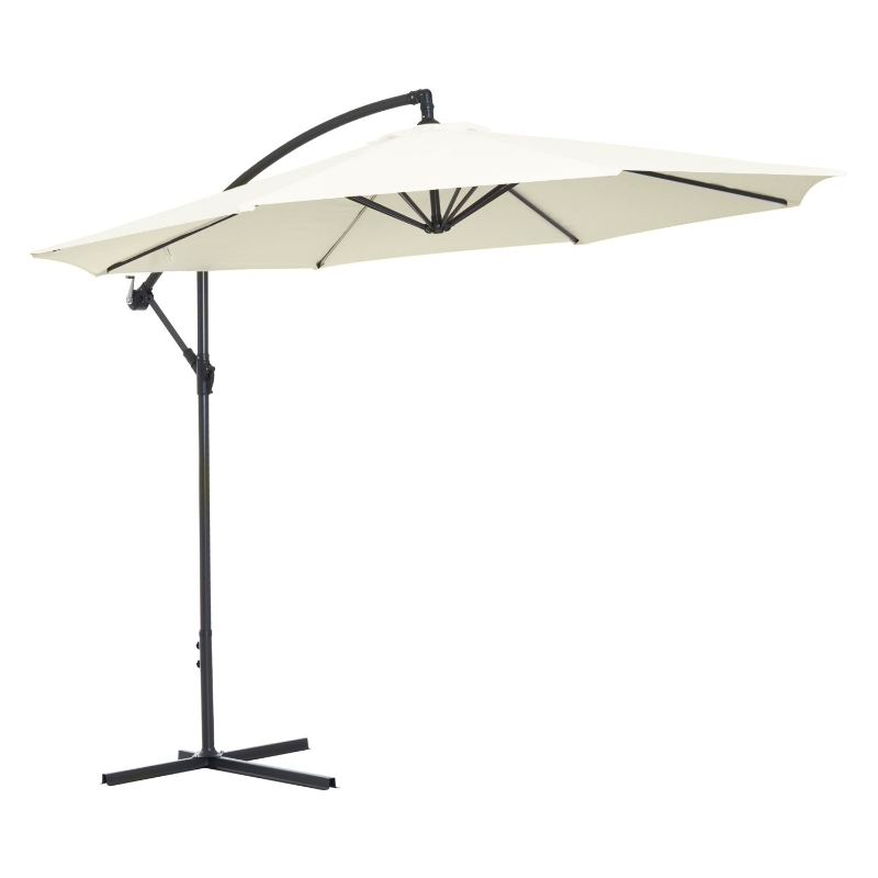Outsunny Sombrilla de Jardín Ø300x250 cm Parasol Excéntrico Inclinable con Manivela Base Cruzada y Soporte de Metal 8 Varillas para Terraza Exterior Balcón Beige