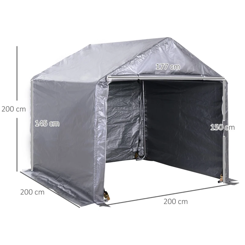 Outsunny folieschuur gereedschapsschuur in de tuin foliegarage staal PE grijs 2 x 2 x 2 m