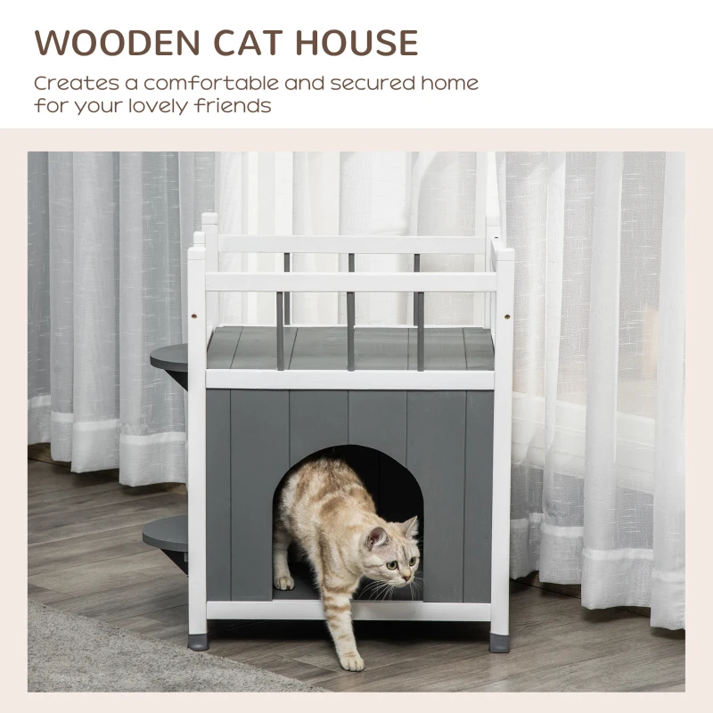 PawHut Solid Wood 2-story Cat Kitty House Condo Style Elevated Pet Shelter