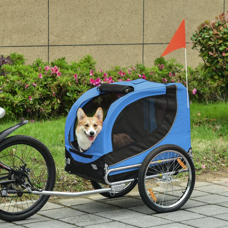 PawHut Hondenkar fietskar honden fiets blauw/zwart opvouwbaar vlag(m-11)
