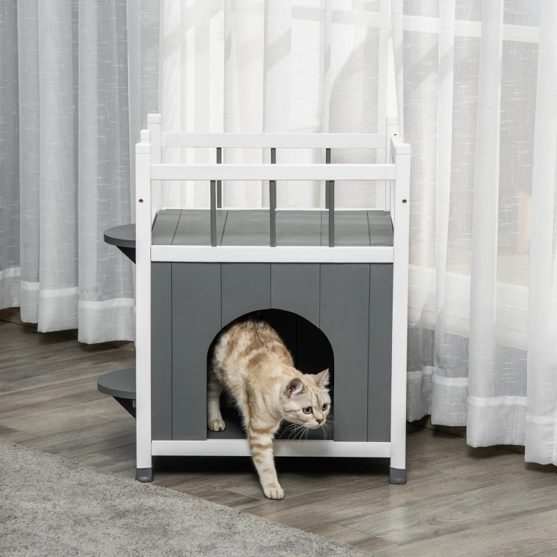 PawHut Solid Wood 2-story Cat Kitty House Condo Style Elevated Pet Shelter