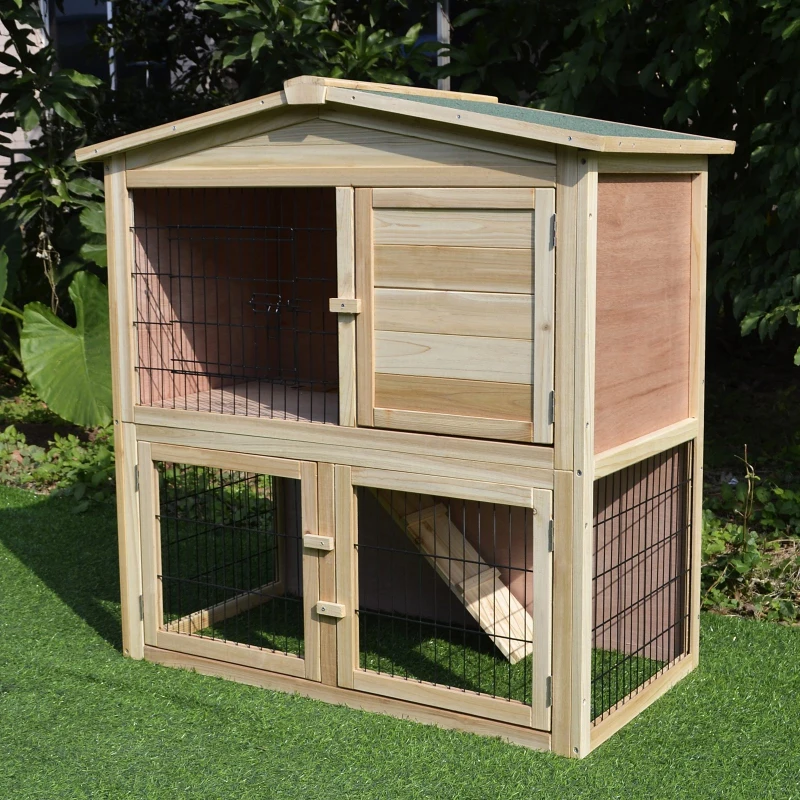 PawHut® KRÓLIKARNIA KURNIK DOMEK KLATKA Z WYBIEGIEM KRÓLIKI ŚWINKI MORSKIE ZAJĄCE drewno jodłowe naturalny 98x54x100cm