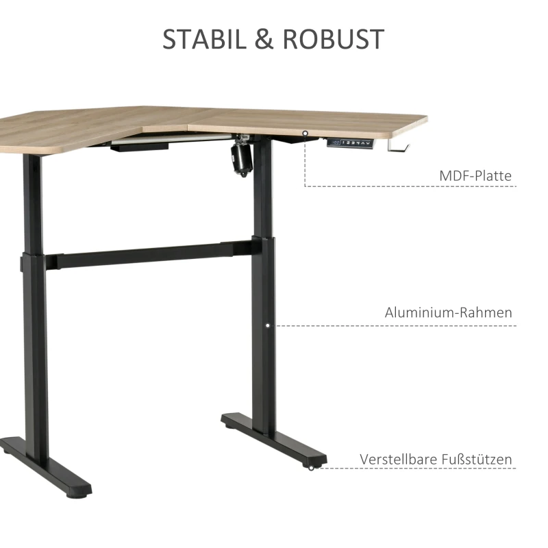 Vinsetto elektrisch bureau computertafel in hoogte verstelbaar sta-bureau bureau bureaustandaard metaal spaanplaat MDF aluminium naturel + zwart 160 x 101 x 72-122 cm