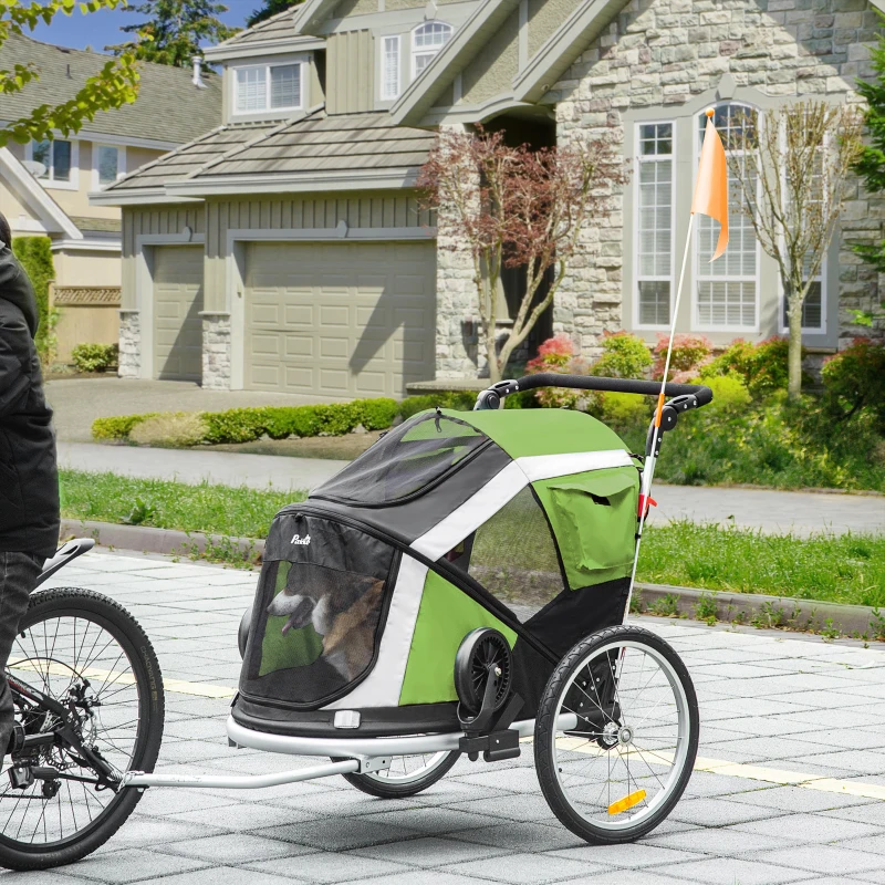 Pawhut 2-in-1 hondenaanhanger voor huisdieren opvouwbaar Oxford-stof groen