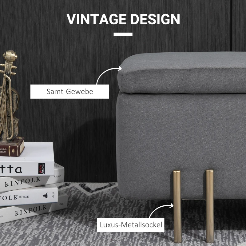 HOMCOM zitbanj elegante gepolsterde bank met opbergruimte kist donkergrijs