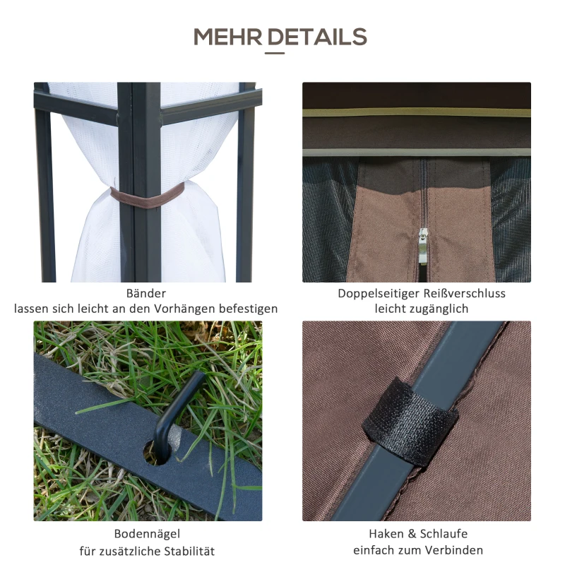 Outsunny Partytent in de tuin partytent paviljoen tuintent feesttent dubbel dak 3 x 3 m bruin