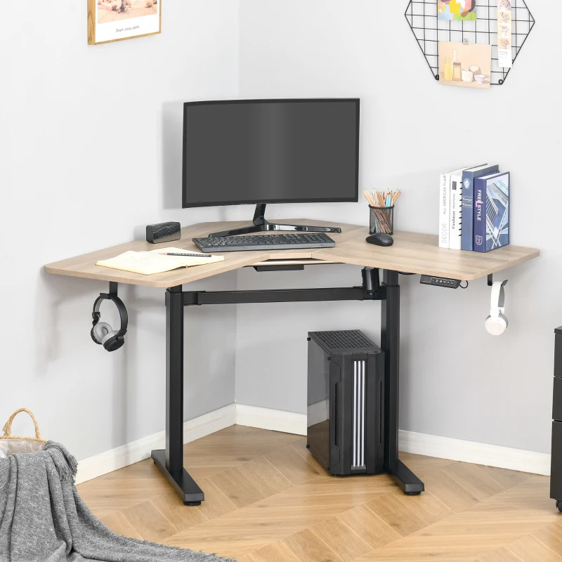 Vinsetto elektrisch bureau computertafel in hoogte verstelbaar sta-bureau bureau bureaustandaard metaal spaanplaat MDF aluminium naturel + zwart 160 x 101 x 72-122 cm