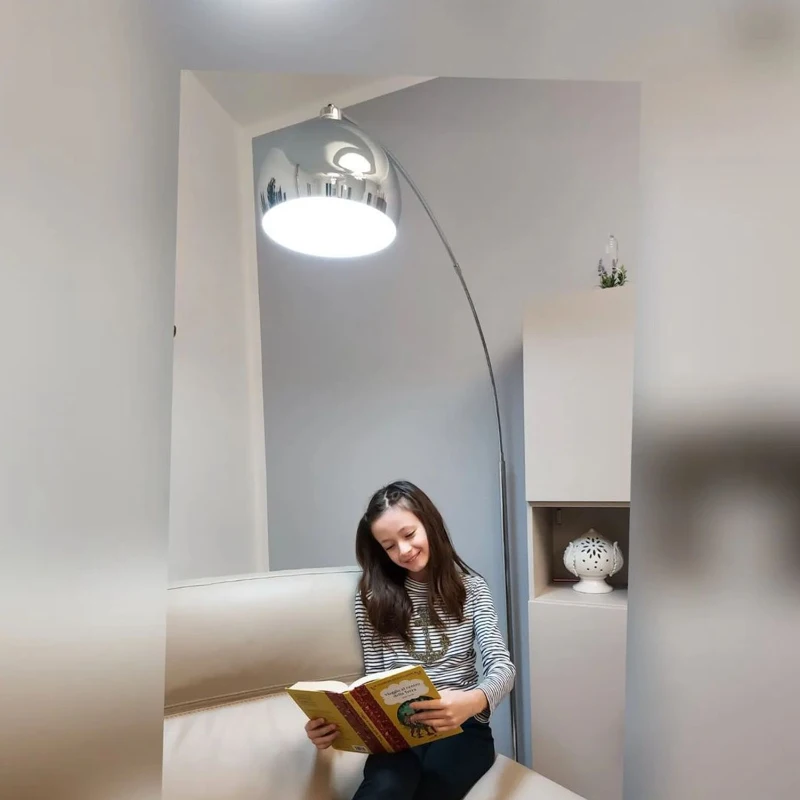 Homcom Lampada da Terra ad Arco con Paralume Regolabile in Acciaio con Base Rotonda in Marmo