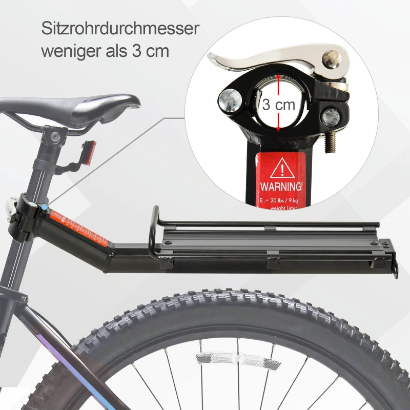 HOMCOM Universele fietsendrager, fietstas, snelspanner, bagagetas, aluminium, zwart, 49 x 12 x 14 cm