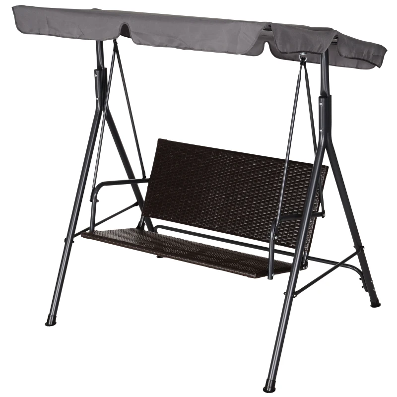 Outsunny Outdoor 2-person PE Rattan Metal Porch Swing Lounge Chair Patio Garden Poolside