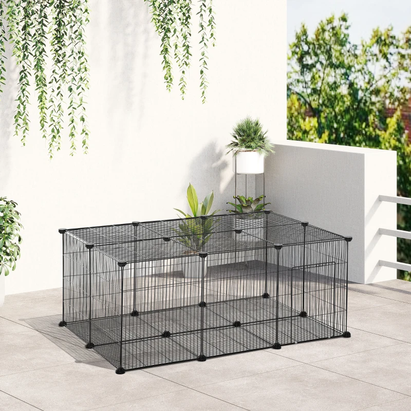 Klatka dla małych zwierząt do samodzielnego modyfikowania klatka modułowa dla świnek morskich królików chomików kojec metal czarny 105 x 70 x 45 cm