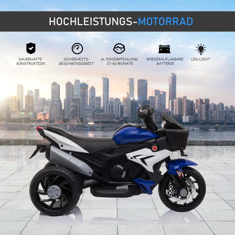 Elektryczny motocykl dla dzieci trójkołowiec pojazd dla dzieci w wieku 3-6 lat stal niebieski + biały