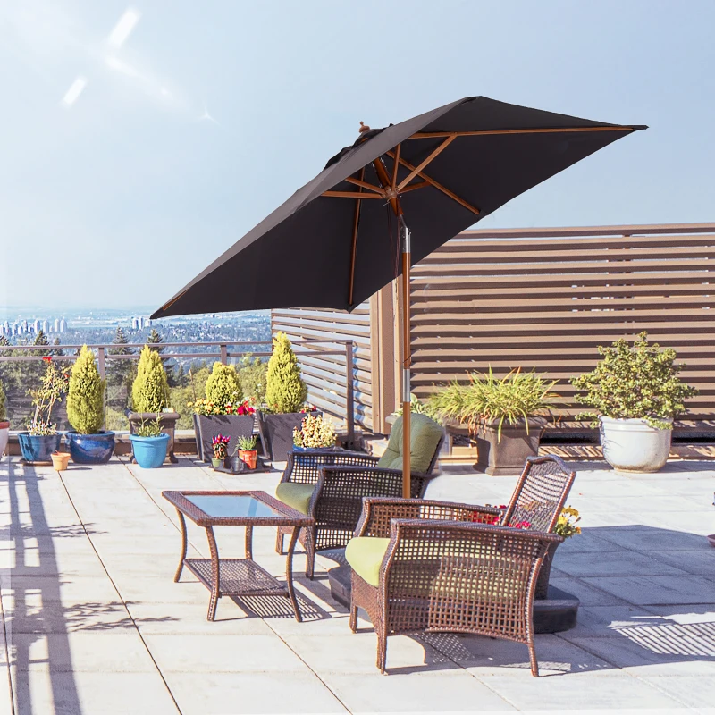 Outsunny parasol 3-niveau helling hout donkergrijs 200 x 150 x 230 cm