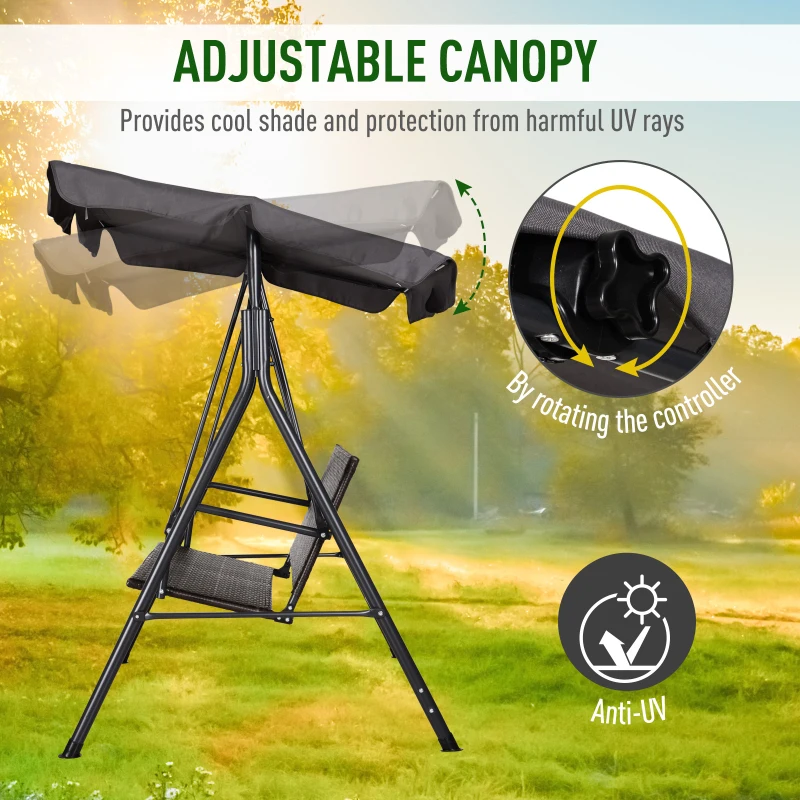 Outsunny Outdoor 2-person PE Rattan Metal Porch Swing Lounge Chair Patio Garden Poolside