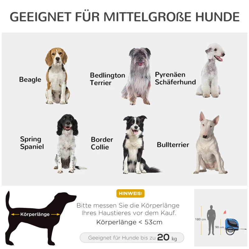 PawHut Hondenkar fietskar honden fiets blauw/zwart opvouwbaar vlag(m-7)