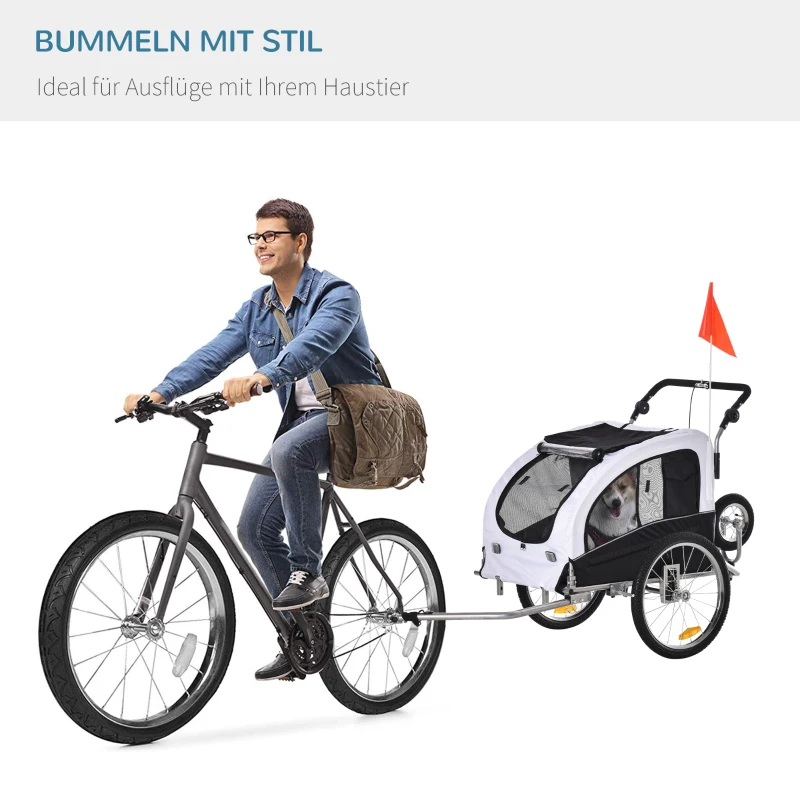 PawHut Hundeanhänger Hundebuggy mit Jogger-Funktion bis 20kg Universalkupplung Stahl Weiß+Schwarz