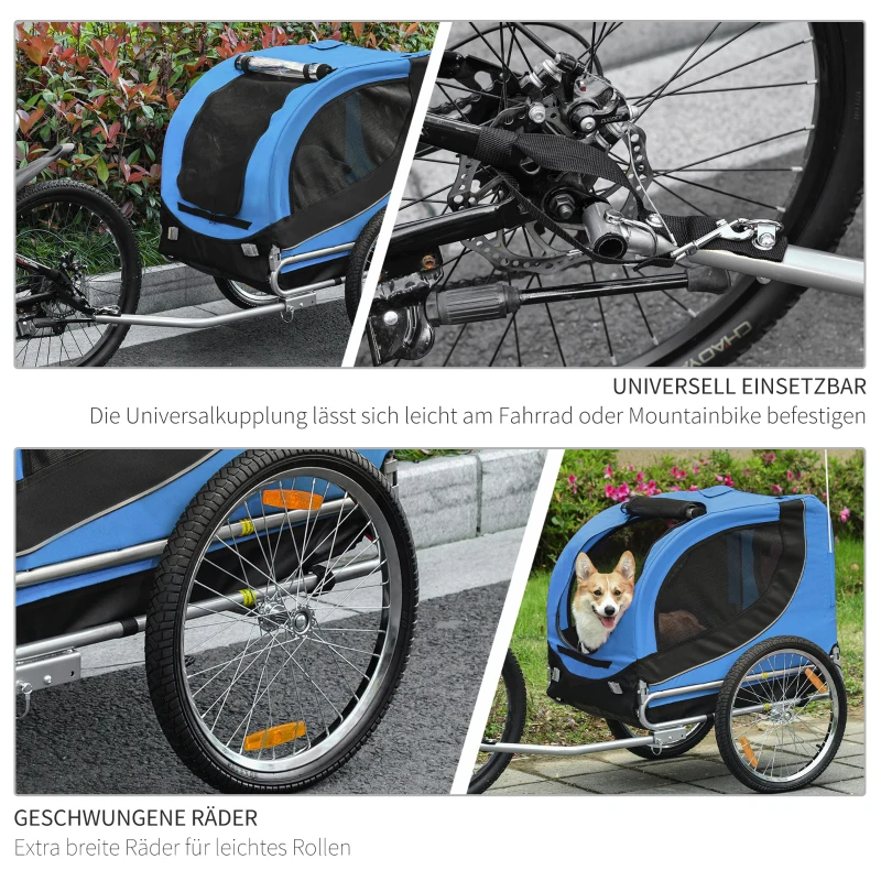 PawHut Hondenkar fietskar honden fiets blauw/zwart opvouwbaar vlag(m-6)