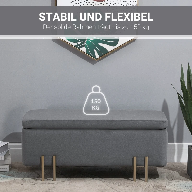 HOMCOM zitbanj elegante gepolsterde bank met opbergruimte kist donkergrijs