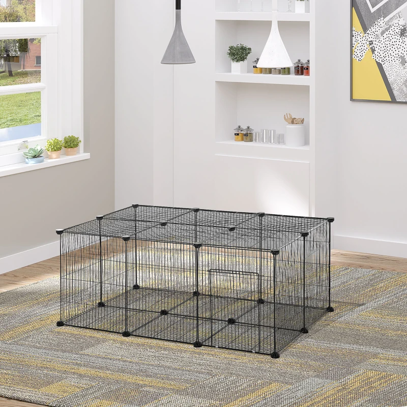 Klatka dla małych zwierząt do samodzielnego modyfikowania klatka modułowa dla świnek morskich królików chomików kojec metal czarny 105 x 70 x 45 cm