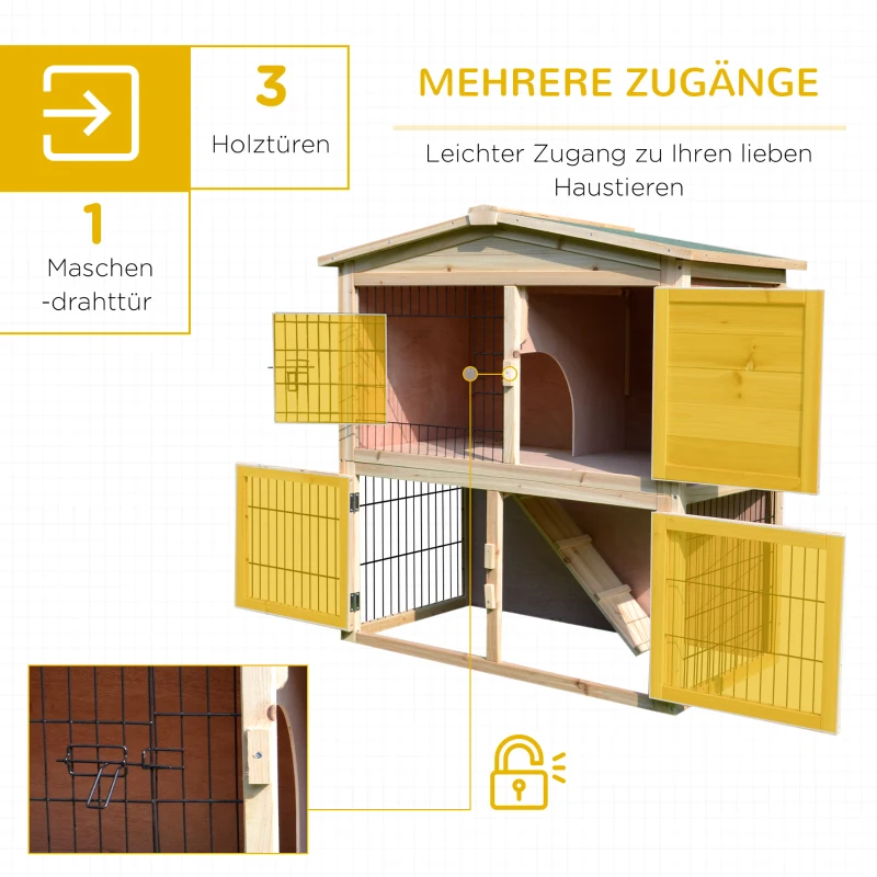 PawHut® KRÓLIKARNIA KURNIK DOMEK KLATKA Z WYBIEGIEM KRÓLIKI ŚWINKI MORSKIE ZAJĄCE drewno jodłowe naturalny 98x54x100cm