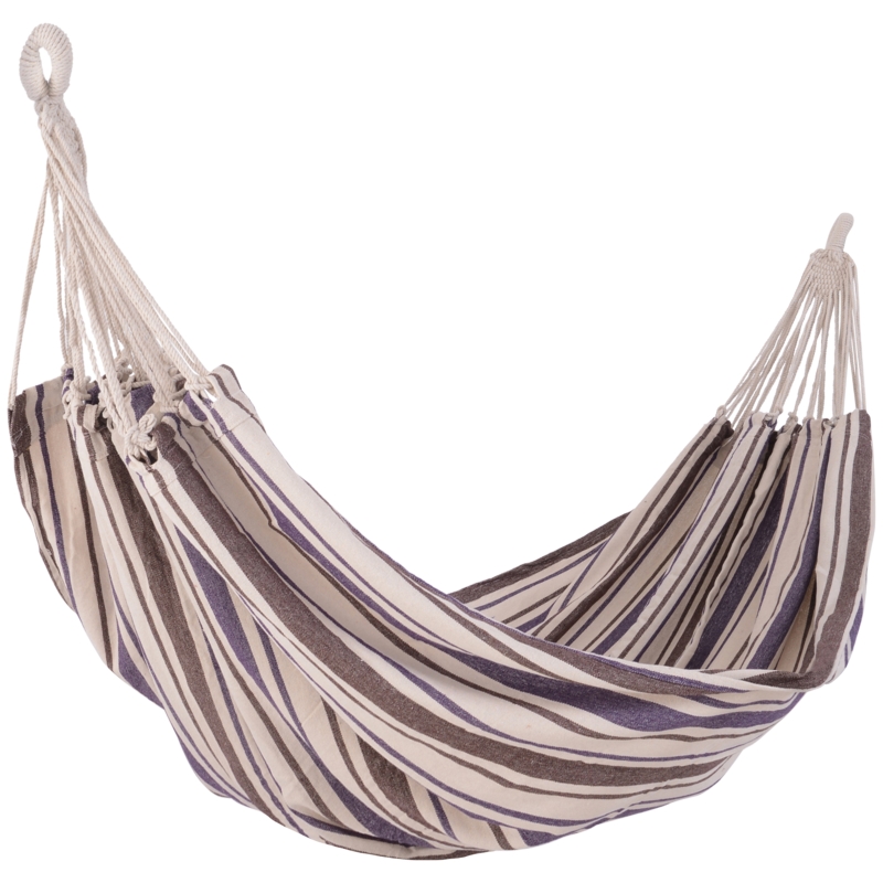 Outsunny Hängematte Outdoor Baumwolle mit Tragetasche Belastbarkeit bis 150 kg modern 310 x 150 cm Weiß+Lila